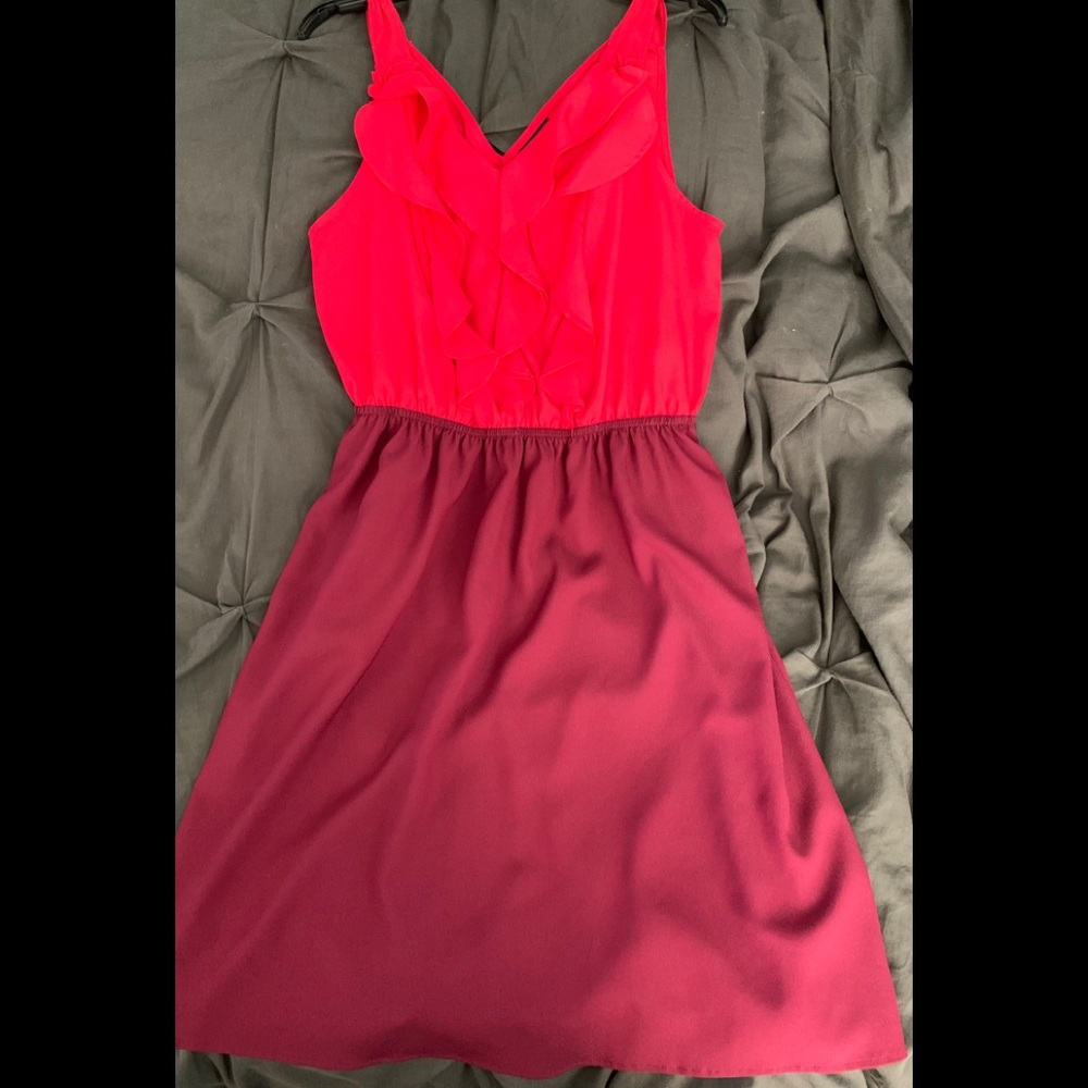 Pink/maroon sM ruffle elastic waist Mossimo dress